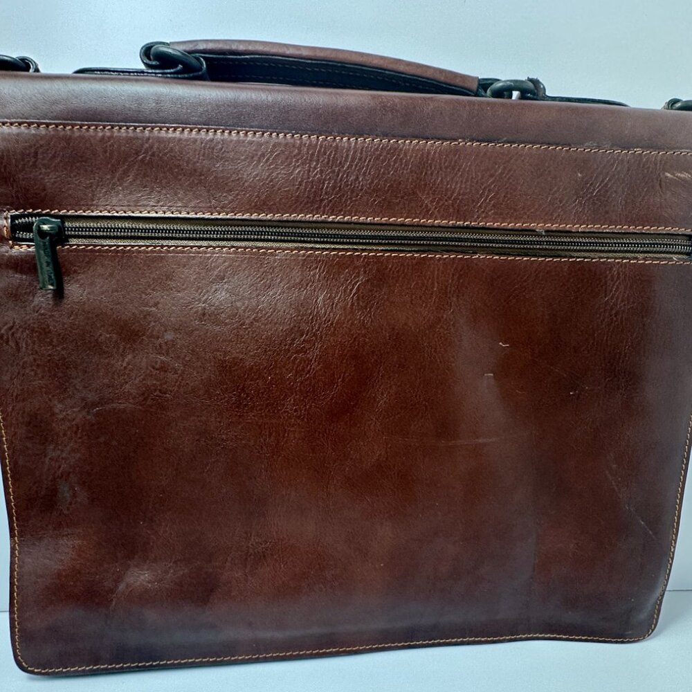 Vintage Old Angler Firenze Italian Leather Briefcase Messenger Bag Brown Laptop - Picture 13 of 13